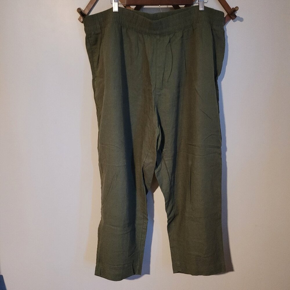 Old Navy High Rise Straight Leg Comfort Waistband Olive Green Linen Pants SZ 2X